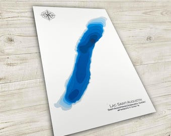 12"x18" Lac Saint-Augustin, Quebec , Papercut Bathymetric Map, 12x18