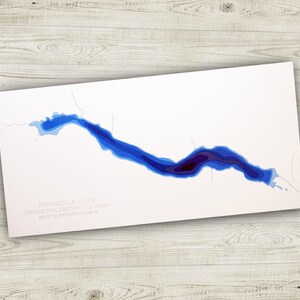 12 x 18 pouces, carte bathymétrique du lac Missezula, Princeton, Colombie-Britannique, 12 x 18 pouces