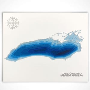 Ontanisee | 20x26cm oder 30x45cm | Papercut Bathymetrische Karte, Wandkunst | Poster | Drucken