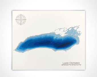 Lake Ontario | 8"x10" or 12"x18"  | Papercut Bathymetric Map, Wall Art | Poster | Print