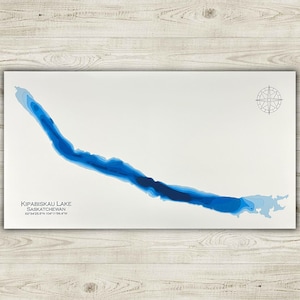 Kipabiskau See, Sakskatchean, 12x24 Original Papierschnitt Bathymetrische Karte