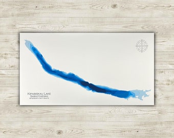 Kipabiskau Lake, Sakskatchean, 12x24 Original Papercut Bathymetric Map