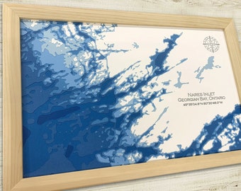 12&quot;x18&quot; Georgian Bay, Ontario , Papercut Bathymetric Map, 12x18