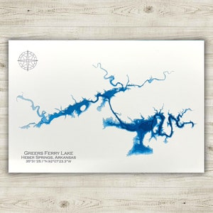 Greers Ferry Lake, Arkansas, Original Bathymetric Map, 12x18 Ozark Mountain Lakes