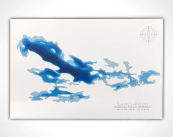 Lake Lauzon Papercut Map Art: Algoma Mills, Ontario (12"x18")
