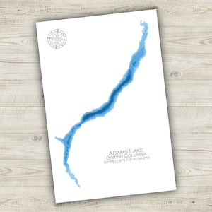 12&quot;x18&quot; Adams Lake, British Columbia, Papercut Bathymetric Map, 12x18