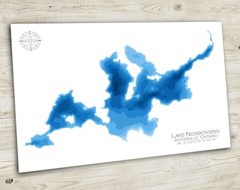 12"x18" Nosbonsing, Astorville, Ontario, Papercut Bathymetric Map, 12x18