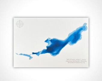 McFarlane Lake Sudbury Ontario, Papercut Bathymetric Map, 12x18 18x24