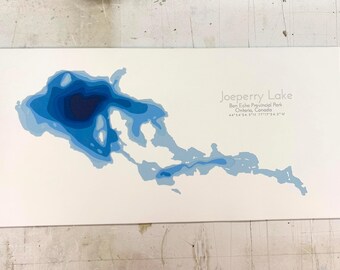 12"x24" Joeperry Lake, Bon Echo Provincial Park, Papercut Bathymetric Map, 12x24