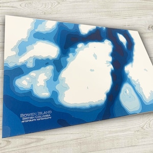 12 x 18 po. Bowen Island, Colombie-Britannique, carte bathymétrique en papier découpé, 12 x 18 po.