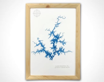 12"x18" Martin Lake Alabama AL , Papercut Bathymetric Map, 12x18
