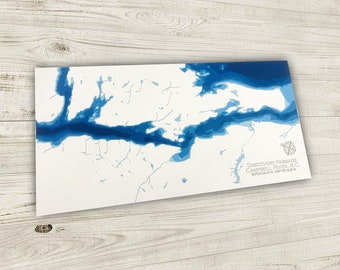 12&quot;x24&quot; Discovery Passage, Campbell River, Vancouver Island BC, Papercut Bathymetric Map, 12x24