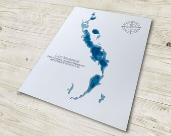 Lac Monroe Papercut Map Art: Tremblant Lake Bathymetric Print