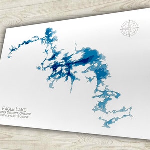 12 "x 18 "Eagle Lake, Kenora, Ontario, Papierschnitt Bathymetrische Karte, 12x18