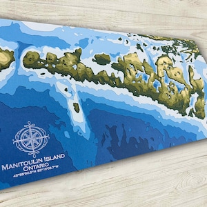 Esplora l'isola di Manitoulin: mappa topografica artistica in stile Papercut - decorazione da parete 12x24 per Little Current e Gore Bay