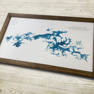 12"x24" Lake Panache [Penage], Greater Sudbury, Ontario, mappa batimetrica ritagliata su carta, 12x24 / Arte murale / Poster / Stampa / Arte della mappa / Parete della cabina