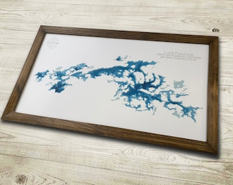 Lake Panache papercut kaartkunst: Greater Sudbury, Ontario (12 x 24)