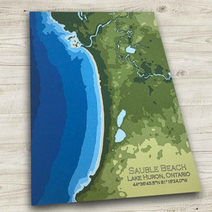 11 x 17 po Sauble Beach, lac Huron | Carte topographique et bathymétrique Papercut, 11 x 17