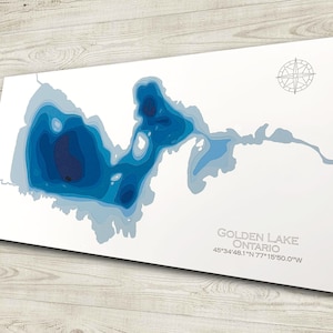 12 x 24 po. Golden Lake, Ontario, carte bathymétrique en papier découpé, art mural 12 x 24 po. | affiche | Imprimer | Art de la carte | Décoration murale pour cabane