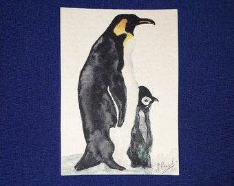 ACEO ATC Print Penguins Penguin Animals Nature Signed