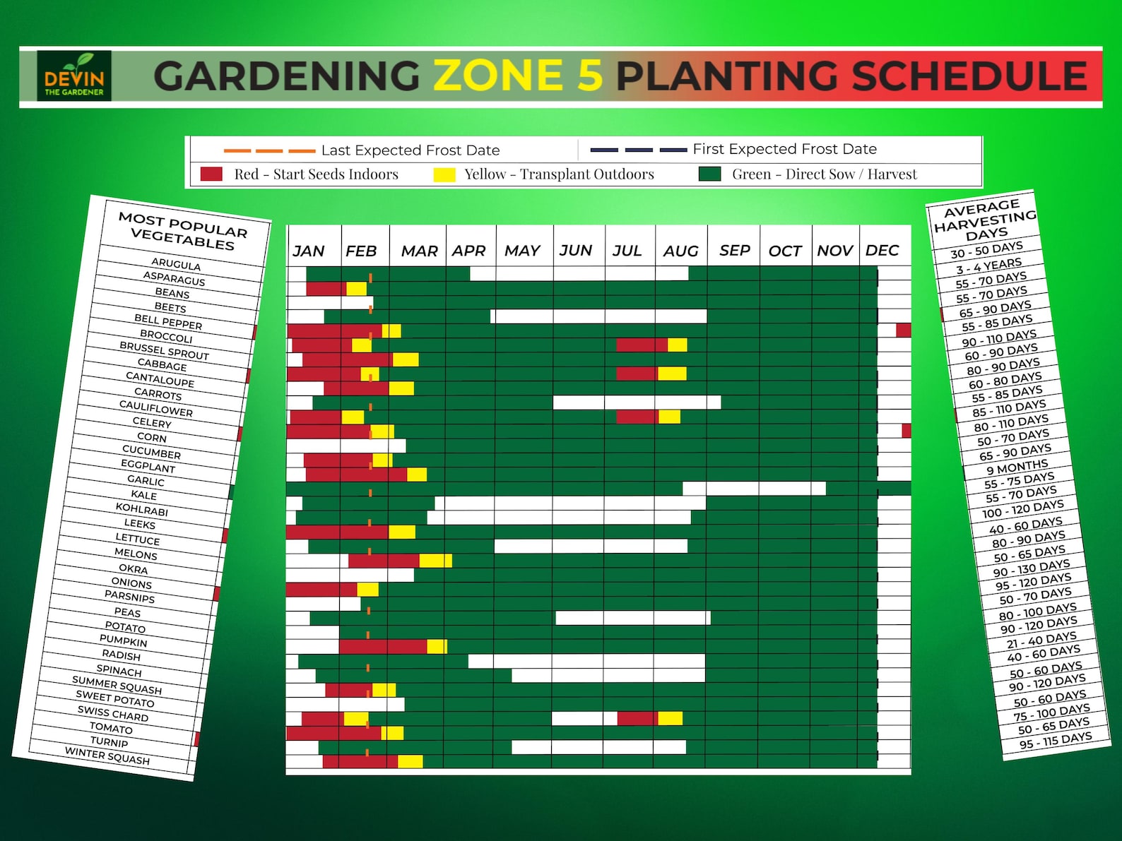 Zone 5 Planting Schedule Printable, Vegetable Garden Planner, Seed