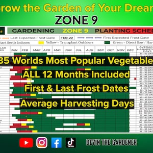 Digital Garden Planner and Gardening Planner Zone 9a featuring a Garden Journal Zone 9a and Garden Spreadsheet for recording and optimizing planting schedules. Printable templates for creating a personalized Garden Template Zone 9a experience.