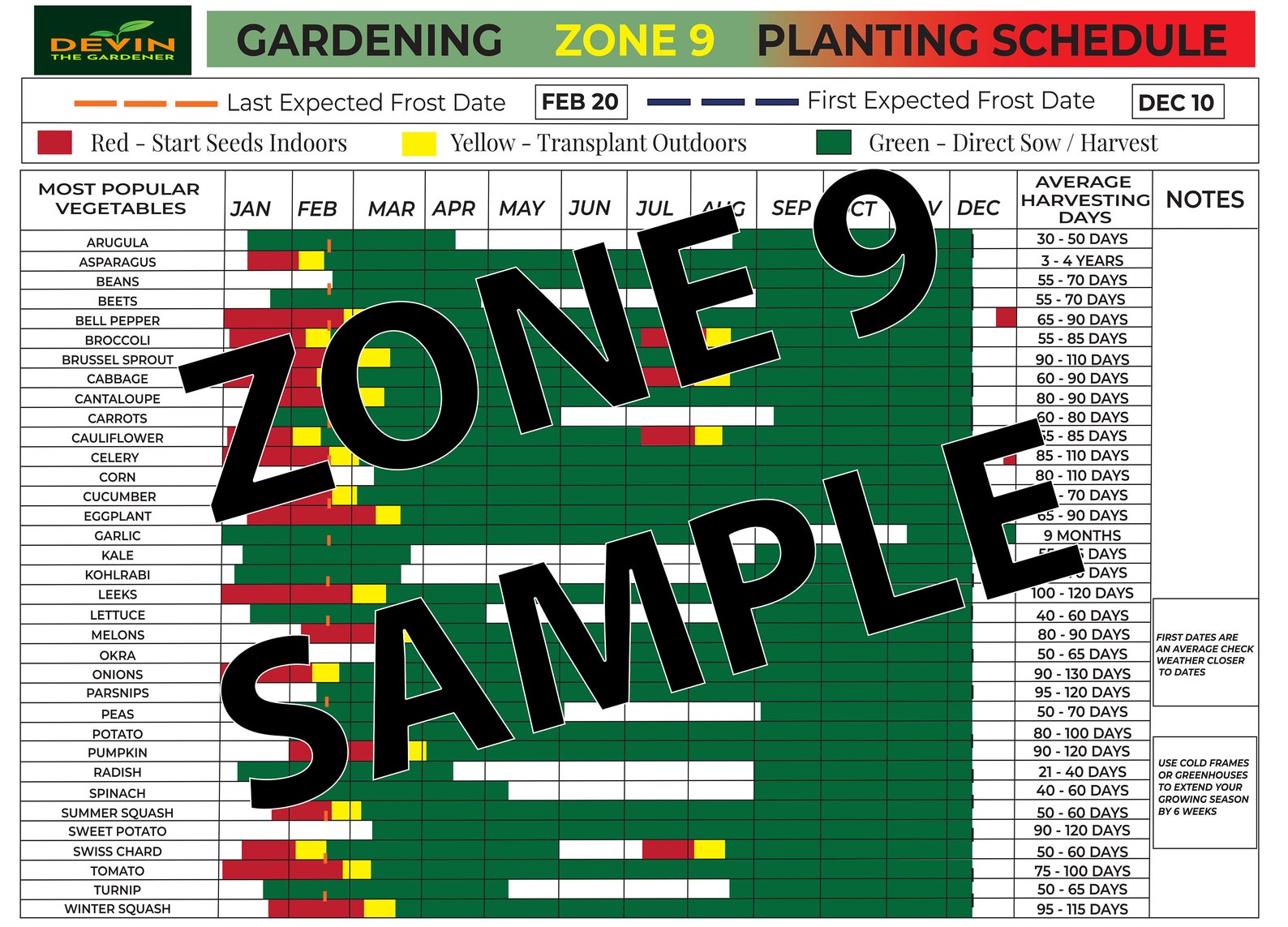 Zone 9 Gardening Planting Schedule, Zone 9 Seeds, Zone 9 Garden Vegetables, Garden Decor, Garden