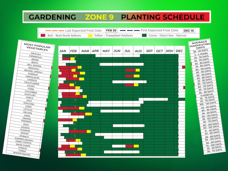 Digital Garden Planner and Gardening Planner Zone 9 featuring a Garden Journal Zone 9 and Garden Spreadsheet for recording and optimizing planting schedules. Printable templates for creating a personalized Garden Template Zone 9 experience