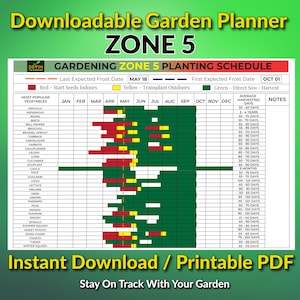 Stay organized with this Garden Planner Zone 5! This PDF Garden Planner includes a Gardening Planner Zone 5, Zone 5a, Zone 5b, Gardening Journal, and a Homestead Planner to help you track planting dates, garden layouts, and seasonal tasks with ease.