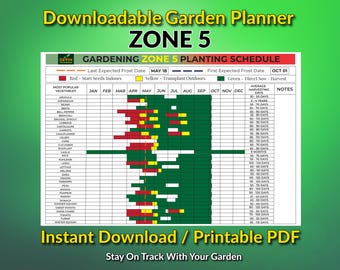 Zone 5 Planting Schedule Printable, Vegetable Garden Planner, Seed Starting Calendar, Garden Planting Chart, Vegetable Guide PDF