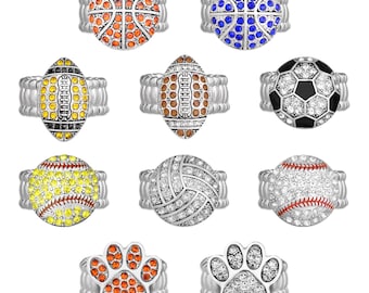 Crystal Sports Theme Stretch Rings - Assorted Sports