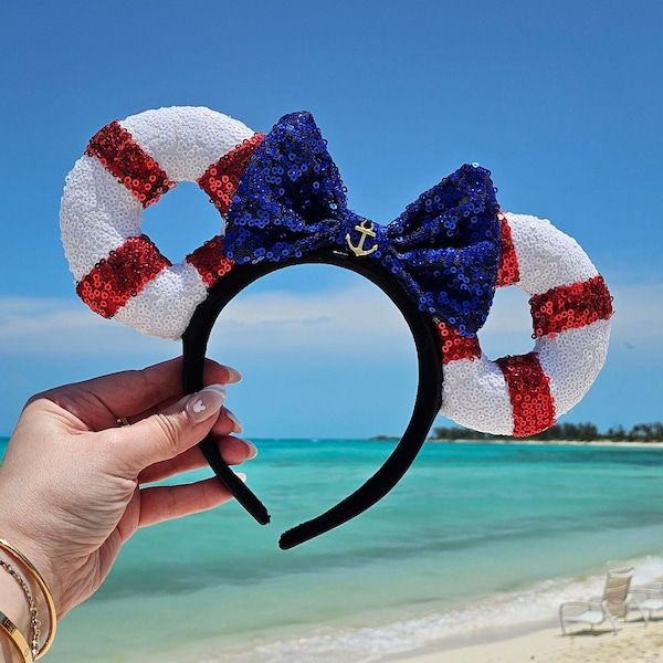 Cruise line Buoy Mouse Ears | Cruise Line Ears | Lifebuoy Ears | Sequin Cruise Ears | Castaway Mouse Ears | Cruise Ears