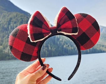 Holiday Black White and Red Plaid Ears Headband With Sequin  display picture 3
