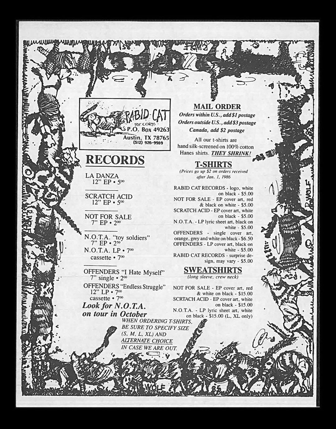 1985 SCRATCH ACID OFFENDERS Original Texas Promo Punk Music Poster