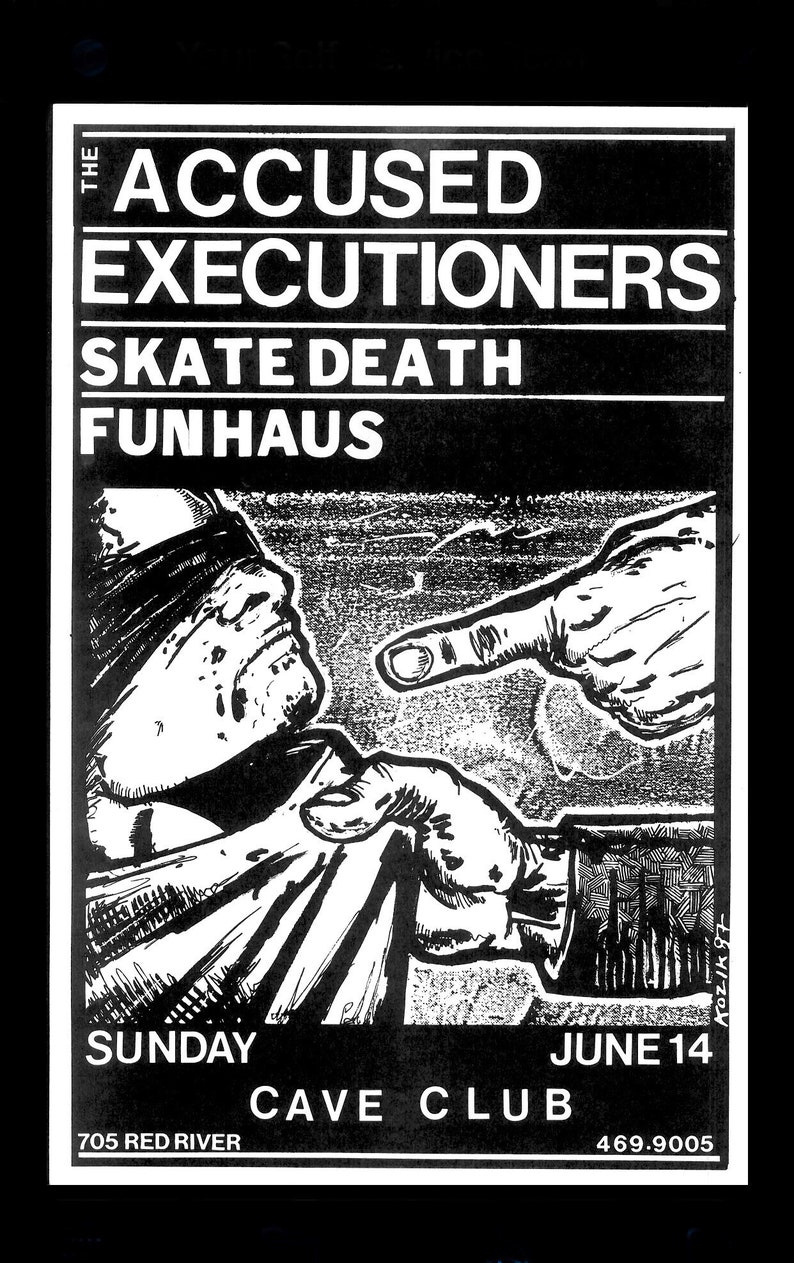 Original 1987 Texas Kozik Punk Concert Music Poster Accused Executioners