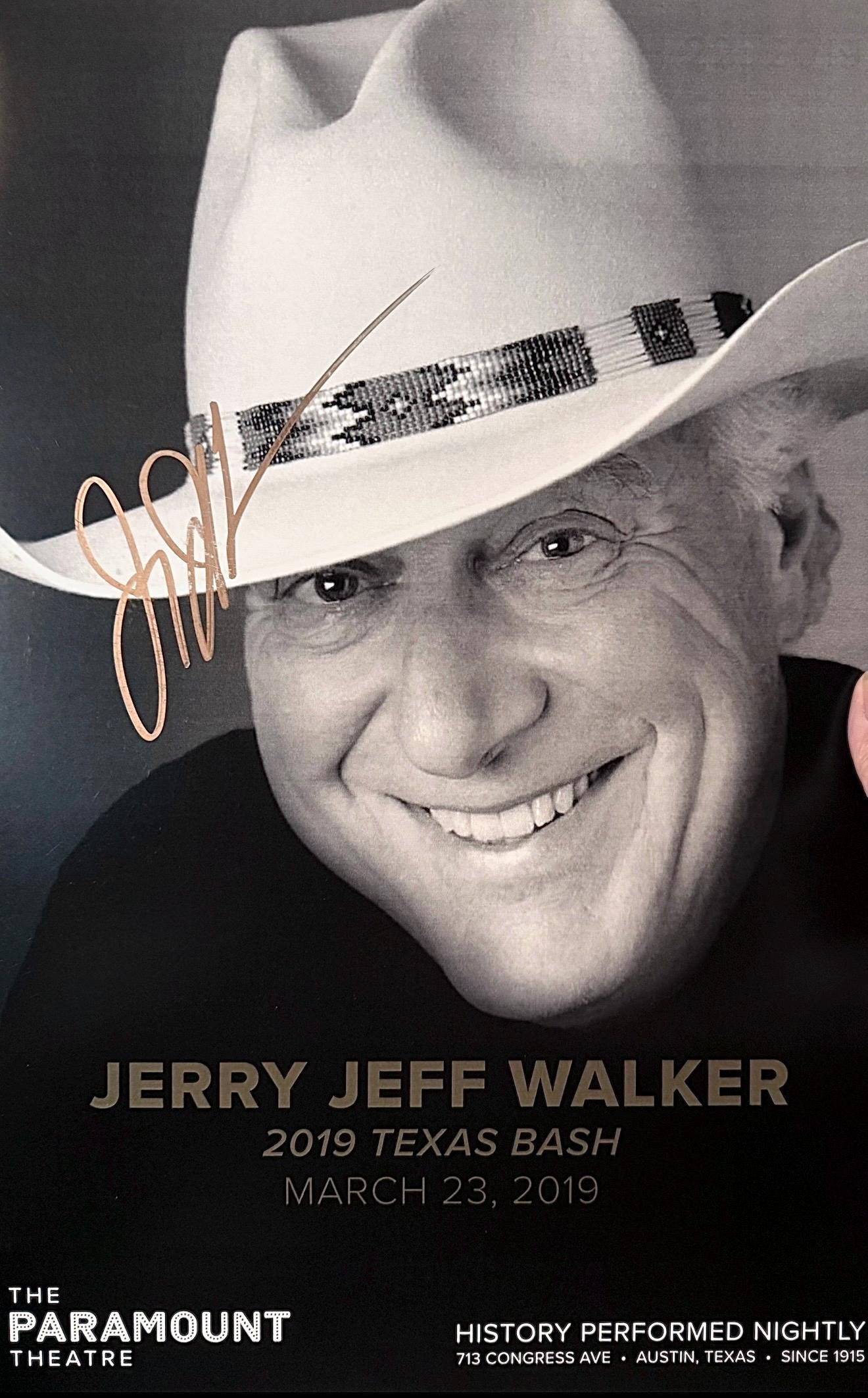 JERRY JEFF WALKER - Original Autographed Austin Texas Paramount
