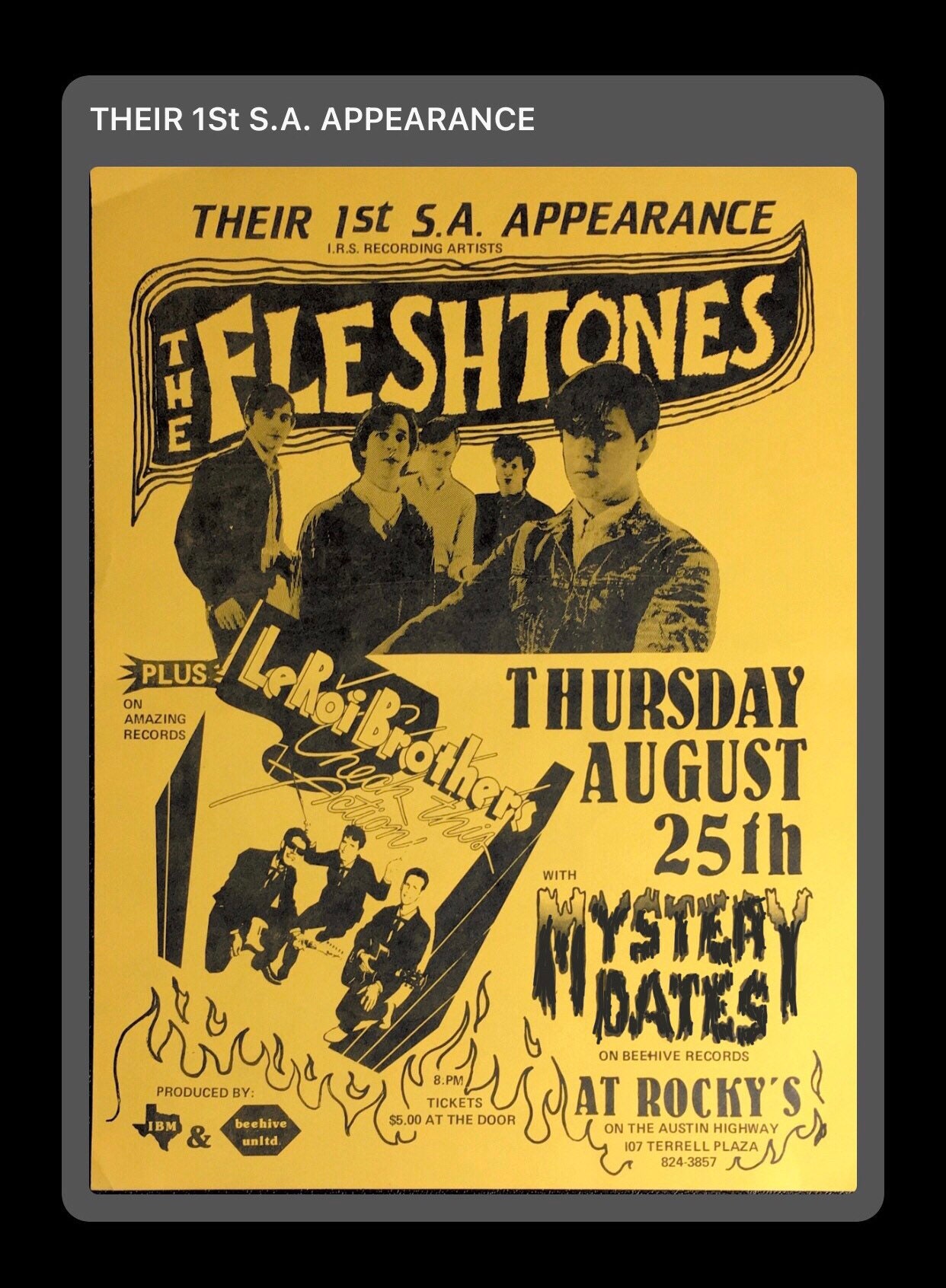 1983 Handbill San Fleshtones Texas Dates Punk Poster Leroi Concert Bros Music Rare - Mystery Antonio Etsy