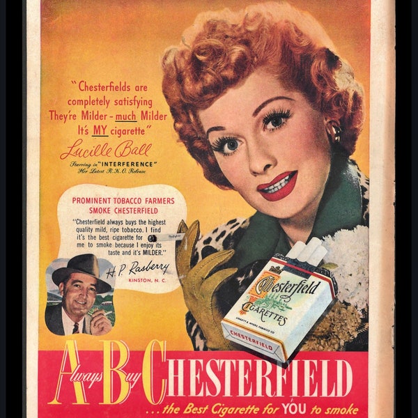 1950 - Lucille Ball - 3 Original Full Large Framable Ads - Cigarette, Wine, Beer