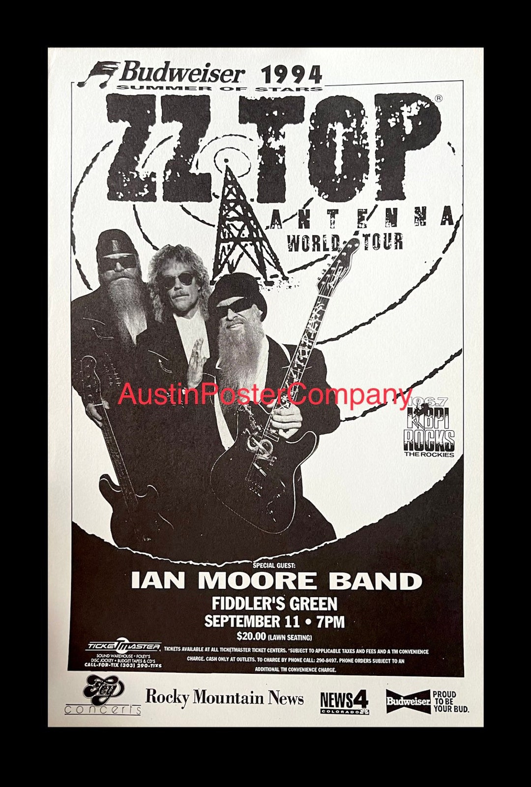 1994 ZZ Top Ian Moore Antenna Tour Original Colorado Concert Music