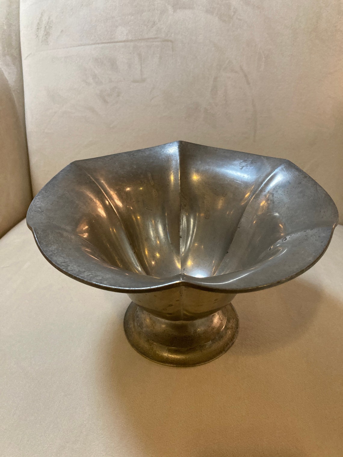 Vintage Pedestal Pewter Bowl 6 Sections trademark Pooles Pewter