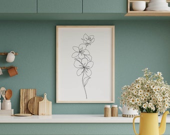 Cherry Blossom flowers Digital Download, Line Drawing, Continuous Line Art, Minimalist Wall Art