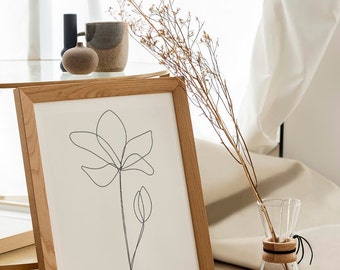 Magnolia flower, Digital Download, Line Drawing, Continuous Line Art, Minimalist Wall Art