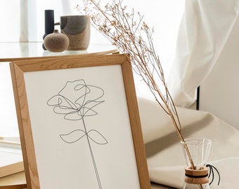 Rose, Digital Download, Line Drawing, Continuous Line Art, Minimalist Wall Art