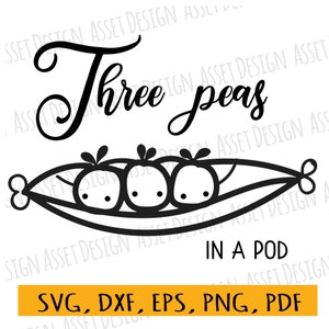 Drei Erbsen in einer Schote SVG für Schneidemaschinen, SVG-Dateien, Clipart, Circut, Schneidedateien, DXF, Clipart, Instant Download
