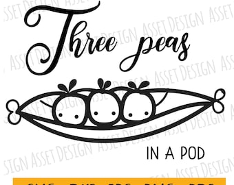 Three peas in a pod SVG for cutting machines, SVG Files, Clipart, Circut, Cutting Files, DXF, Clipart, Instant Download