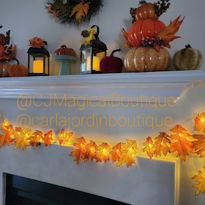 Lighted Halloween Garland in Black & Purple Leaves, LED Fairy