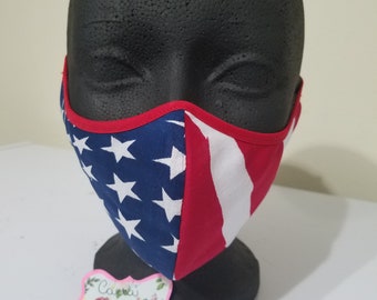 American flag face mask/fabric face mask with filter/face mask/4th of July face mask/USA face mask/Washable face mask/Cotton mask/Adult size