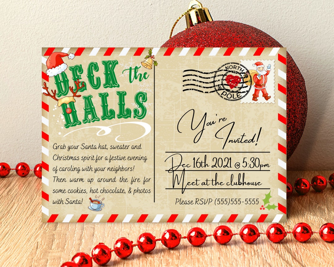 Christmas Postcard Printable • Holiday Postcard Template • editable Christmas Card • Deck the ...