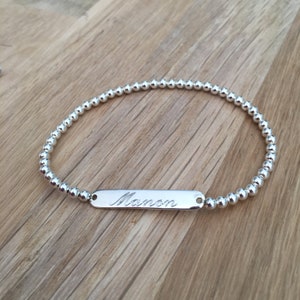 Bracelet a graver perle élastique plaquette en argent , plaqué or , à personnaliser , initiales, cœur...