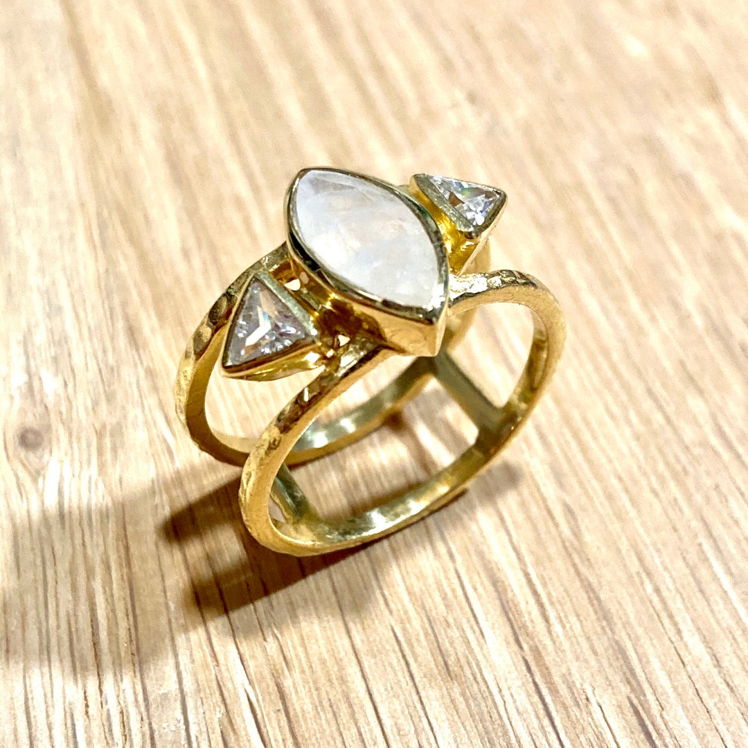 Bague Argent 925 Pierre Blanche Goutte D'eau - Style Vintage Occasion